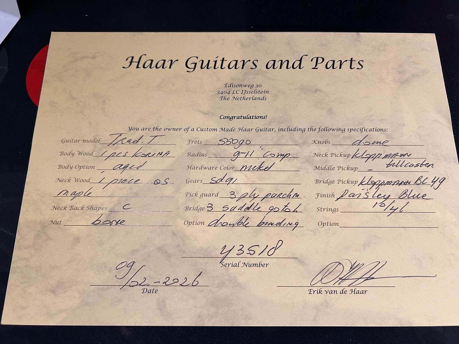 Haar Guitars Trad T Custom 2s Kloppmann Mn  #43518 - Aged Paisley Blue - E-Gitarre in Teleform - Variation 12