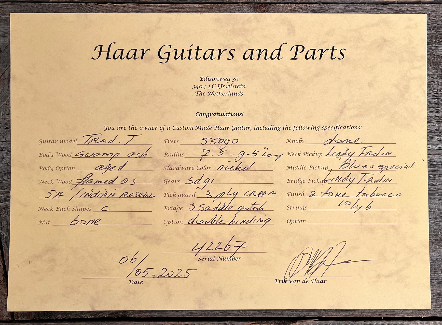 Haar Guitars Trad T Custom 2s Lindy Fralin Ht Rw #42267 - Aged 2-tone Tobacco - E-Gitarre in Teleform - Variation 12