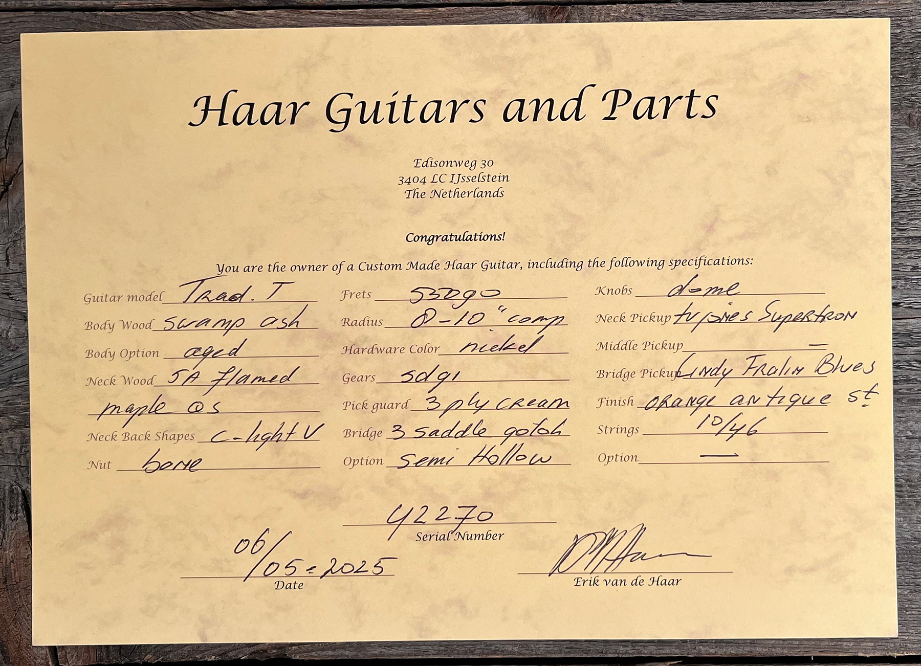 Haar Guitars Trad T Custom 2s Lindy Fralin Ht Rw #42268 - Aged Sonic Blue - E-Gitarre in Teleform - Variation 9