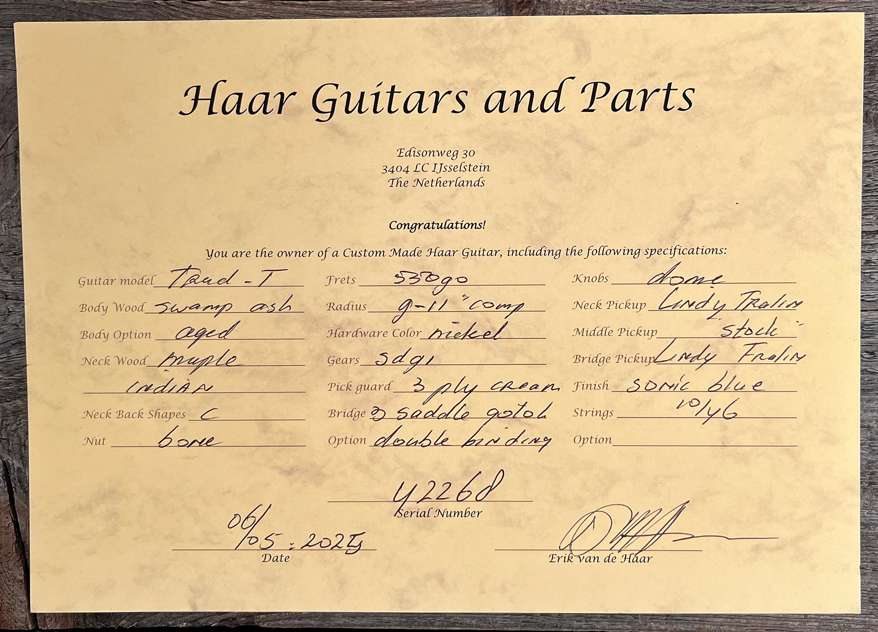 Haar Guitars Trad T Custom 2s Lindy Fralin Ht Rw #42268 - Aged Sonic Blue - E-Gitarre in Teleform - Variation 10