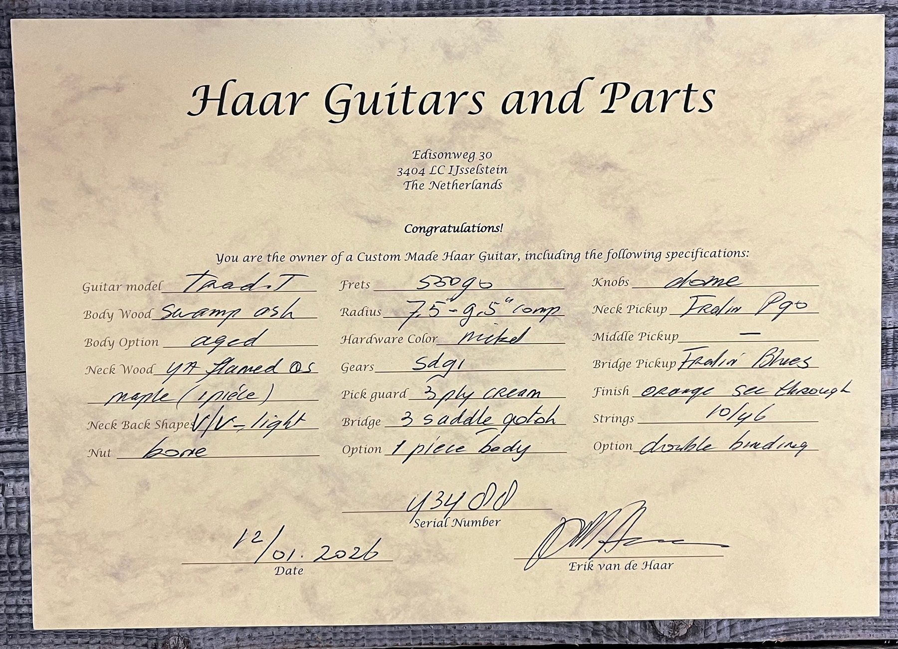 Haar Guitars Trad T Custom 2s P90 Lindy Fralin Mn Ht #43488 - Orange See Through - E-Gitarre in Teleform - Variation 15