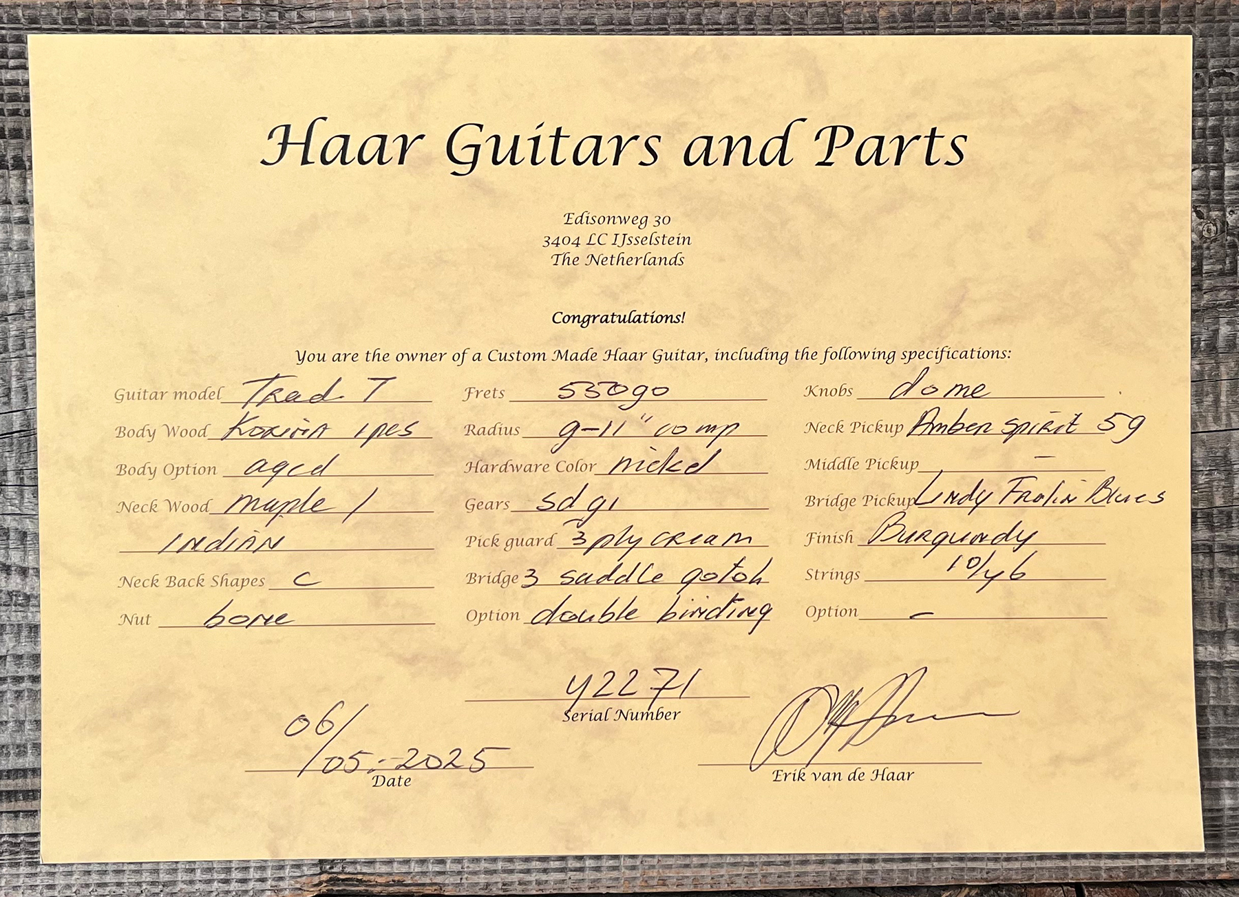 Haar Guitars Trad T Thinline 2s Lindy Fralin Ht Rw #42269 - Aged Orange Antique - E-Gitarre in Teleform - Variation 13
