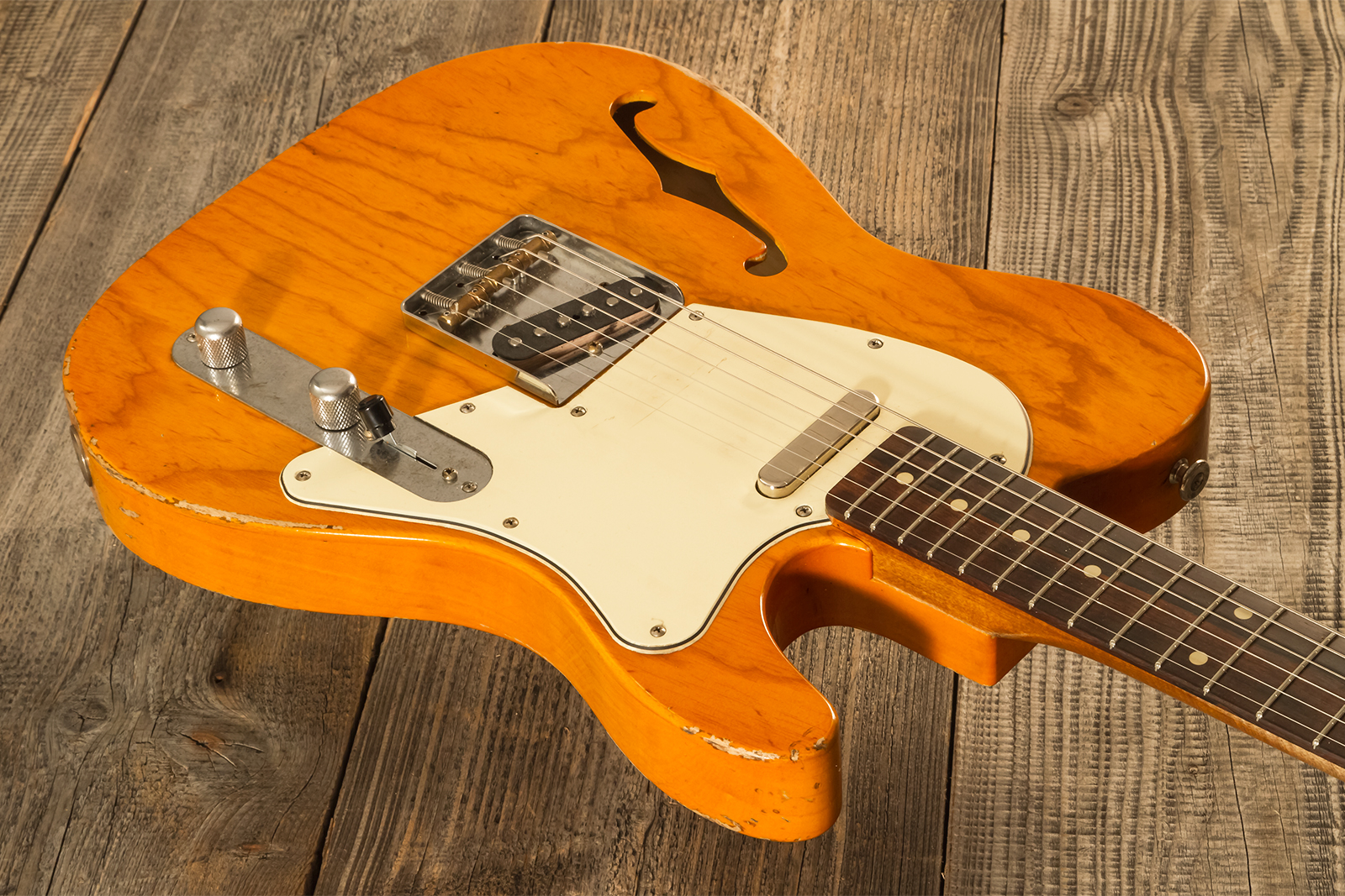 Haar Guitars Trad T Thinline 2s Lindy Fralin Ht Rw #42269 - Aged Orange Antique - E-Gitarre in Teleform - Variation 2