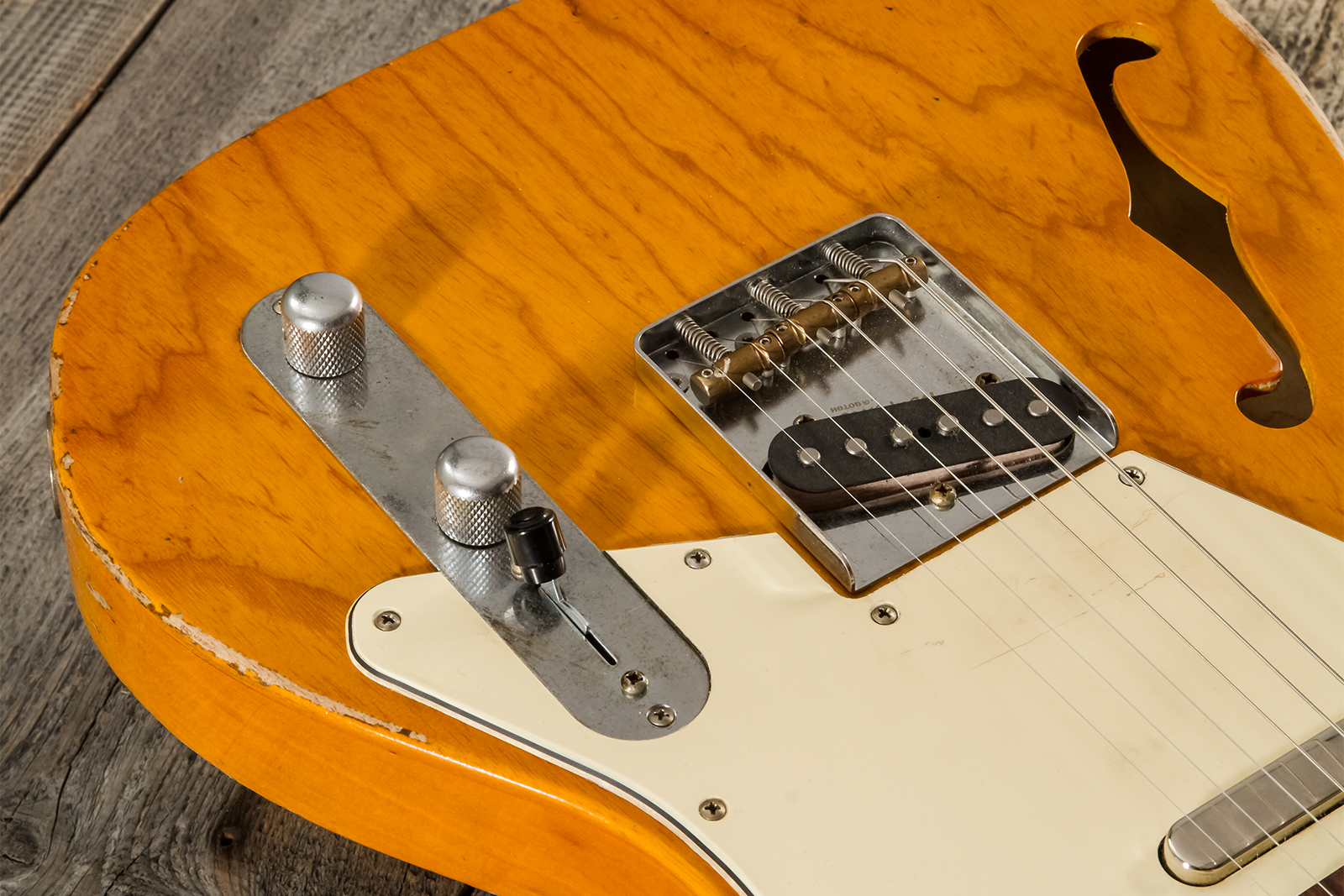 Haar Guitars Trad T Thinline 2s Lindy Fralin Ht Rw #42269 - Aged Orange Antique - E-Gitarre in Teleform - Variation 4