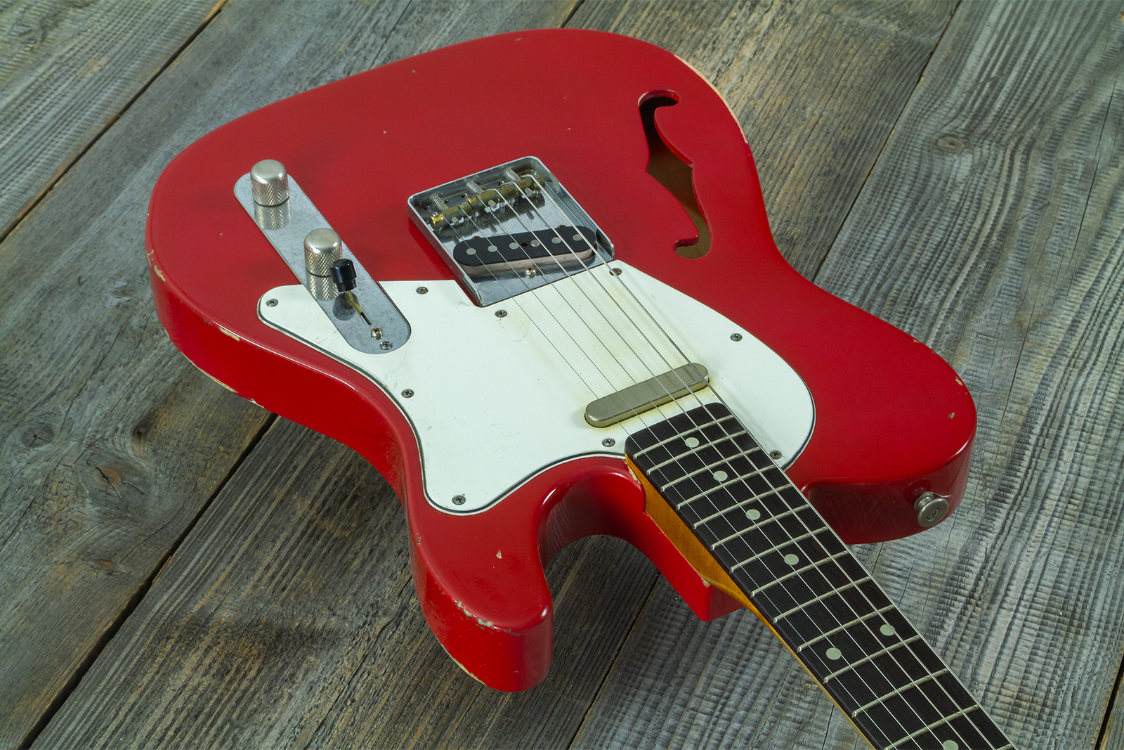 Haar Guitars Trad T Thinline 2s Lindy Fralin Rw #43661 - Aged Old Red - E-Gitarre in Teleform - Variation 3