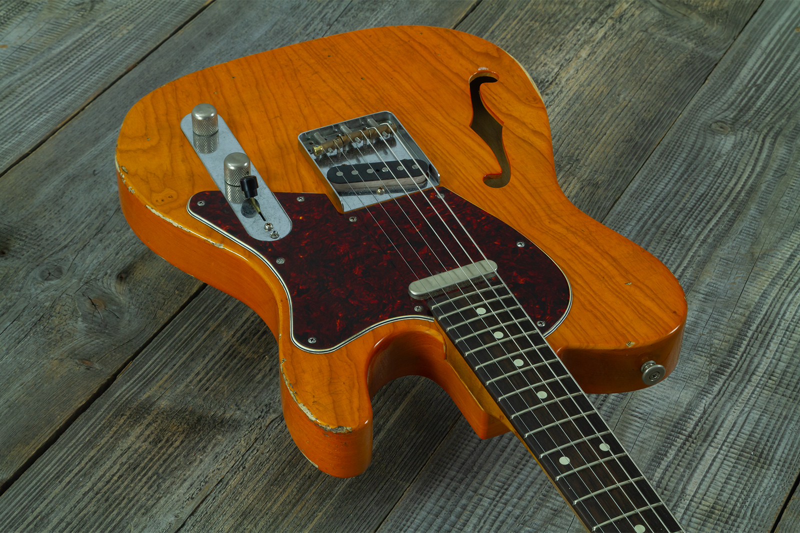 Haar Guitars Trad T Thinline 2s Lindy Fralin Rw #43673 - Aged Orange See Through - E-Gitarre in Teleform - Variation 2