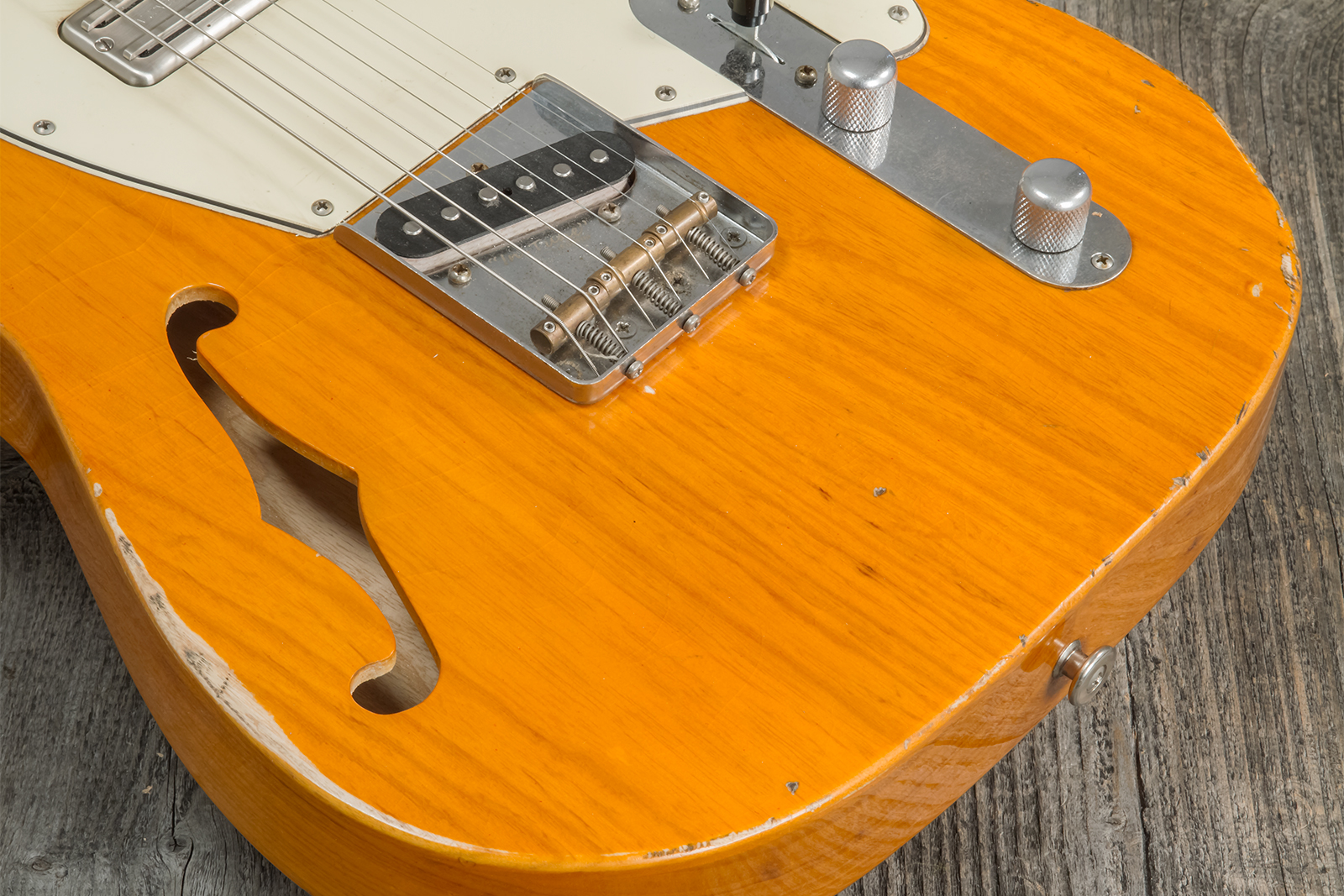 Haar Guitars Trad T Thinline Sh Tv Jones / Lindy Fralin Ht Mn #42270 - Aged Orange Antique - E-Gitarre in Teleform - Variation 3