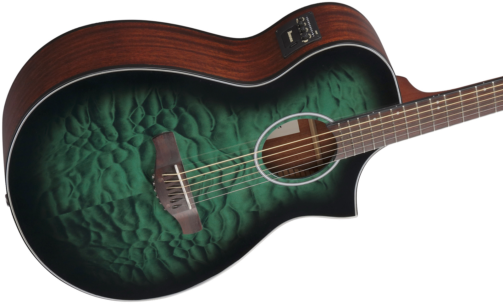 Ibanez Aewc16qa Teh Grand Concert Cw Tilleul Sapele Rw - Transparent Emerald Burst - Folk-Gitarre - Variation 2