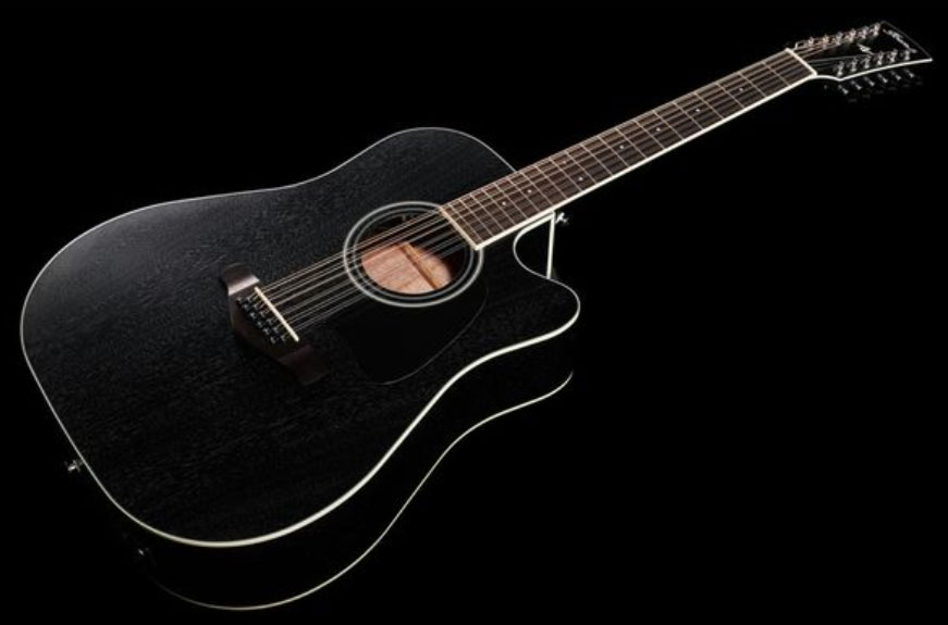 Ibanez Aw8412ce Wk Artwood Dreadnought Cw 12c Tout Okoume Ova - Weathered Black Open Pore - Elektroakustische Gitarre - Variation 1