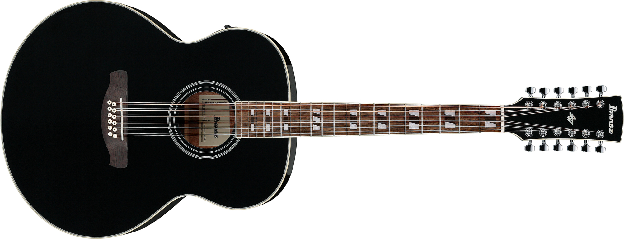 Ibanez Aj7012m1e Bk Jumbo 12c Epicea Okoume Lau - Black - Folk-Gitarre - Main picture