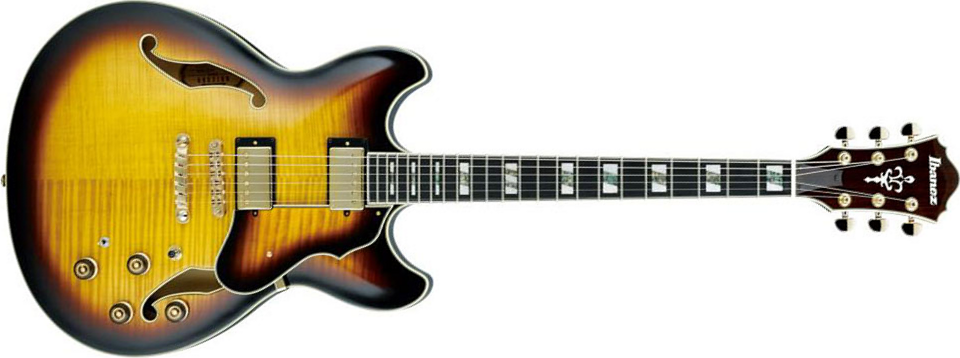 Ibanez As153 Ays Artstar Hh Ht Eb - Antique Yellow Sunburst - Semi-Hollow E-Gitarre - Main picture