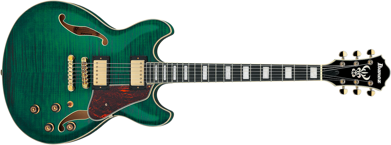 Ibanez As93fm Tmg Artcore Expressionist 2h Ht Eb - Transparent Moss Green - Semi-Hollow E-Gitarre - Main picture