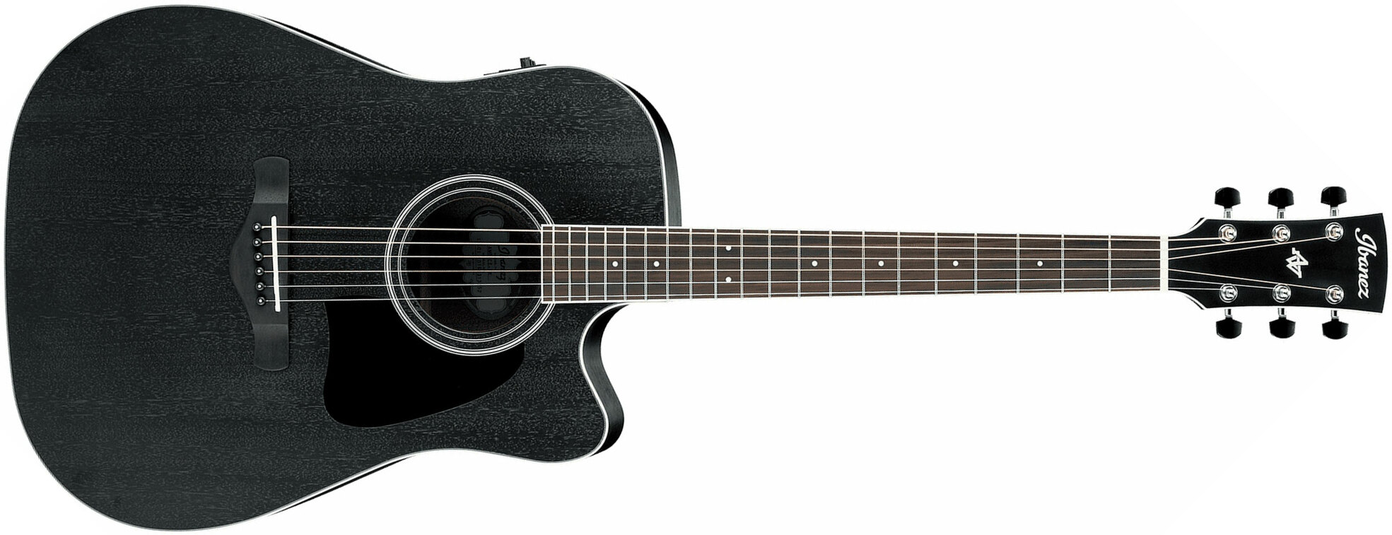 Ibanez Aw84ce Wk Artwood Dreadnought Cw Tout Okoume Ova - Weathered Black Open Pore - Elektroakustische Gitarre - Main picture