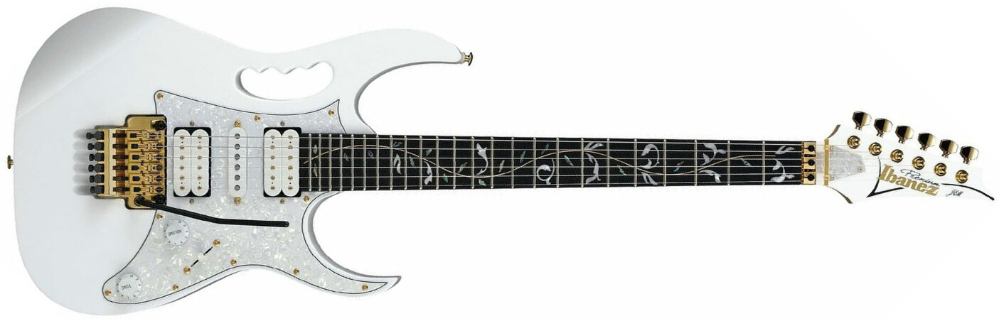 Ibanez Steve Vai Jem7vp Wh Premium Signature Hsh Fr Eb - White - Double Cut E-Gitarre - Main picture