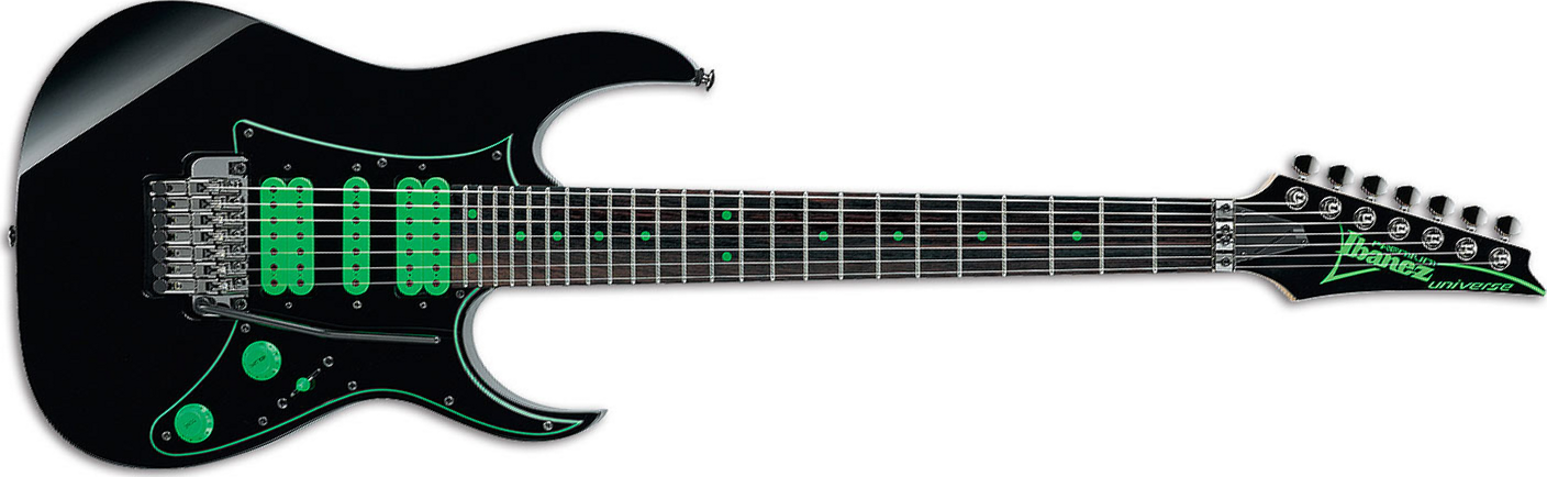 Ibanez Steve Vai Uv70p Bk Universe Premium Signature 7-cordes Hsh Fr Rw - Black - 7-saitige E-Gitarre - Main picture