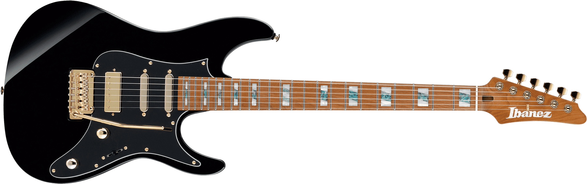 Ibanez Tim Henson Thbb10 Bk Premium Signature Hss Trem Mn +housse - Black - E-Gitarre in Str-Form - Main picture