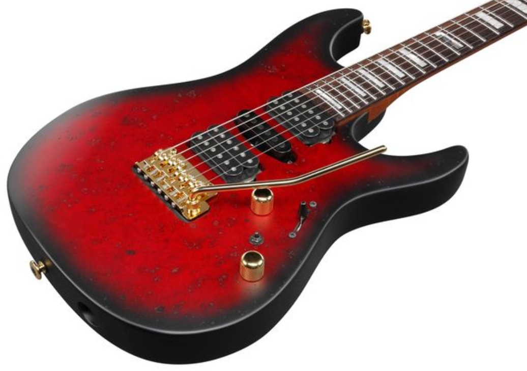 Ibanez Kiko Loureiro Kiko300 Rrt Prestige Jap Signature Hsh Dimarzio Fr Rw - Ruby Red Sunburst Flat - E-Gitarre in Str-Form - Variation 2