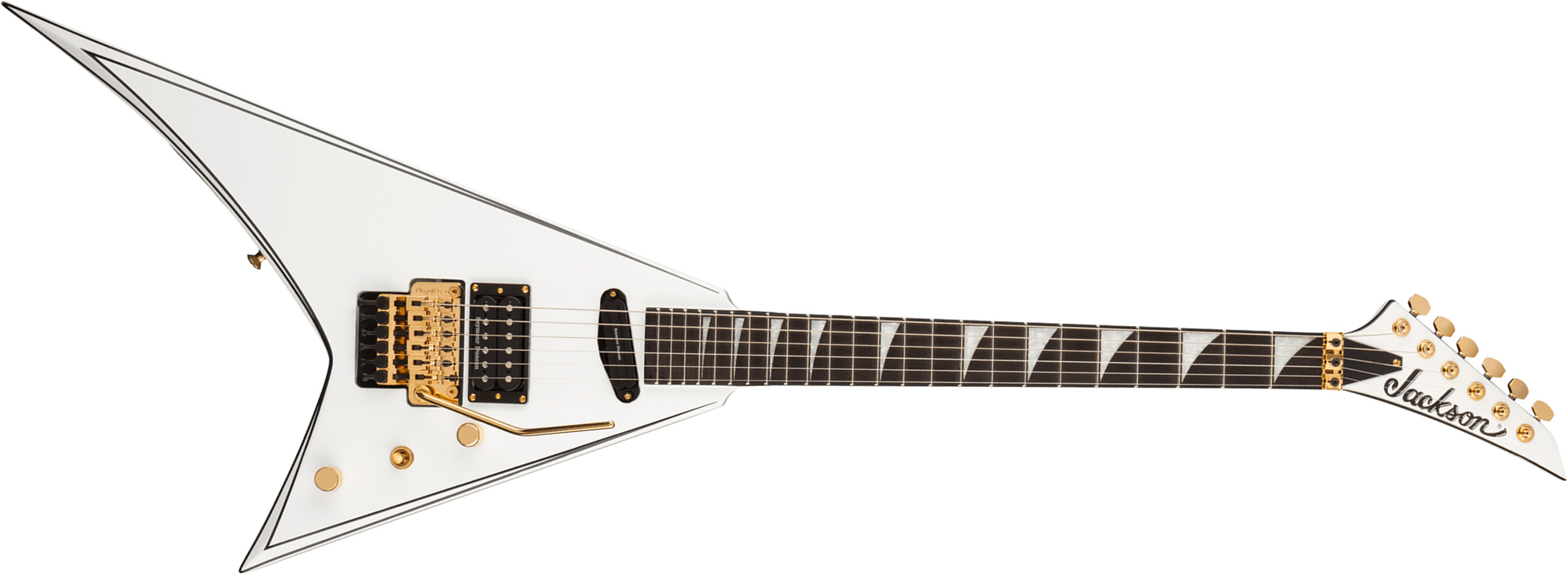 Jackson Rhoads Rr24 Hs Concept Hst Seymour Duncan Fr Eb - White With Black Pinstripes - E-Gitarre aus Metall - Main picture