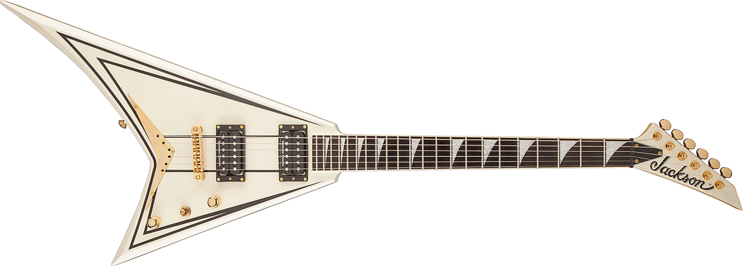 Jackson Rhoads Rrt-3 Pro 2h Seymour Duncan Ht Eb - Ivory With Black Pinstripes - E-Gitarre aus Metall - Main picture