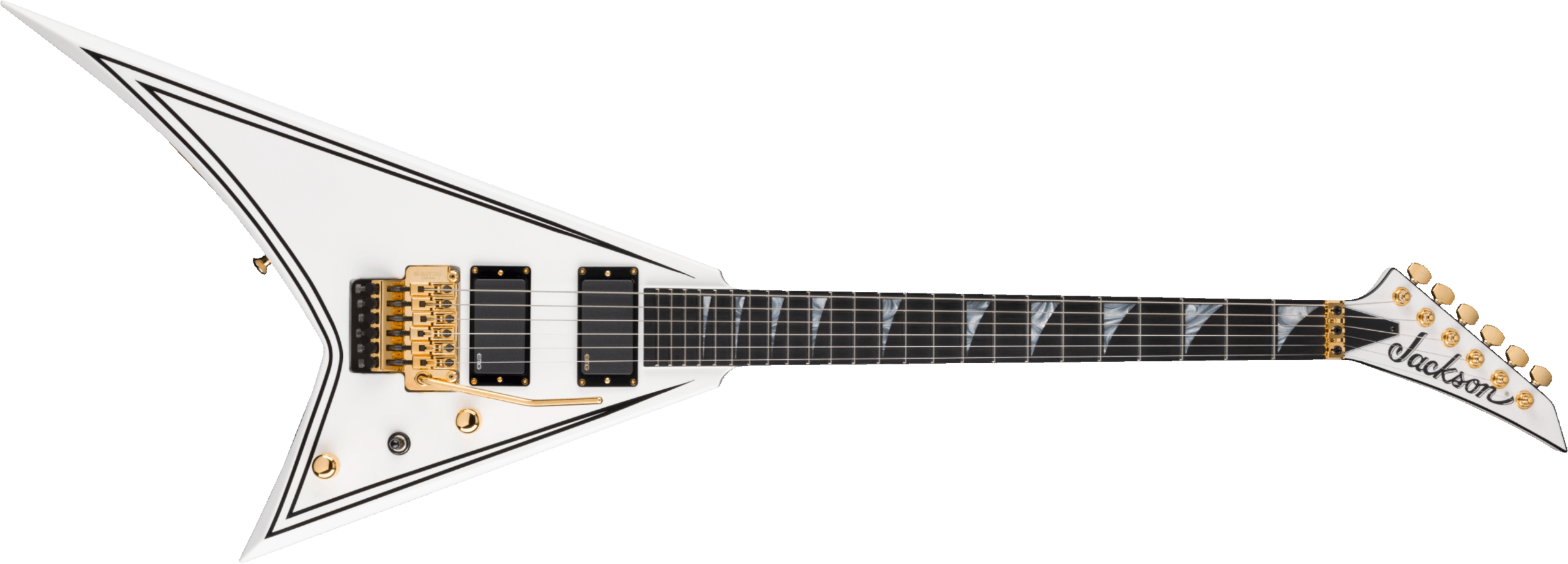 Jackson Rr24mg Mj Series Jap Fr Hh Eb - White With Black Pinstripes - E-Gitarre aus Metall - Main picture