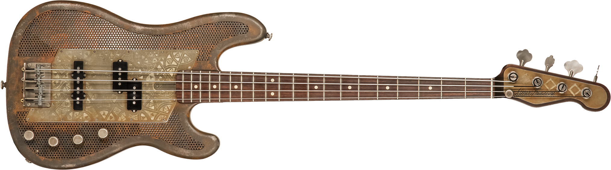 James Trussart Steelcaster Bass Perforated Active Pf #19045 - Rust O Matic African Engraved - Solidbody E-bass - Main picture