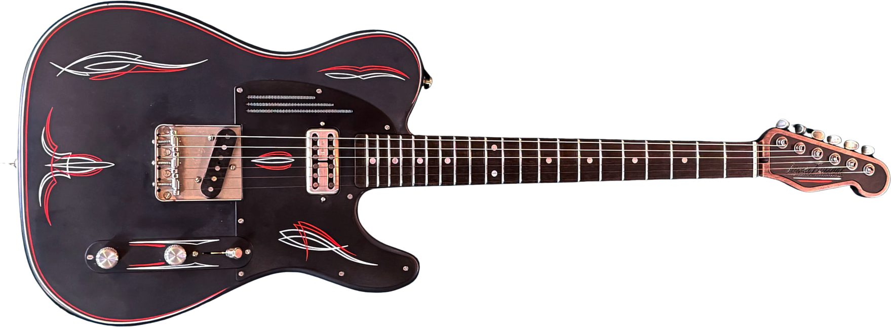James Trussart Steelcaster Sh Ht Mn #25085 - Satin Black Pinstripe - Semi-Hollow E-Gitarre - Main picture