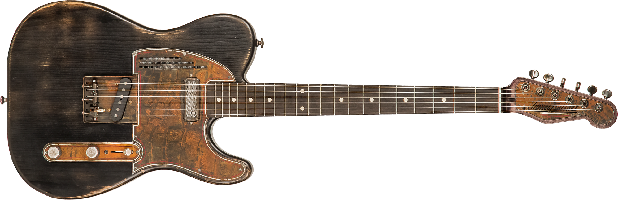 James Trussart Steelguardcaster Glaser B Bender Sh Ht Eb #21062 - Rust O Matic Pinstriped Black Nitro - E-Gitarre in Teleform - Main picture