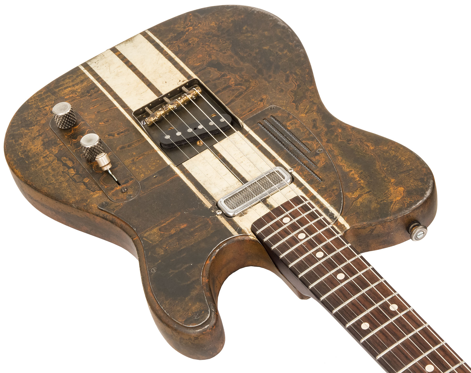 James Trussart Steelcaster Deluxe Perf. Back 2s Pf #20033 - Rust O Matic Cream Racing Stripes - E-Gitarre in Teleform - Variation 2