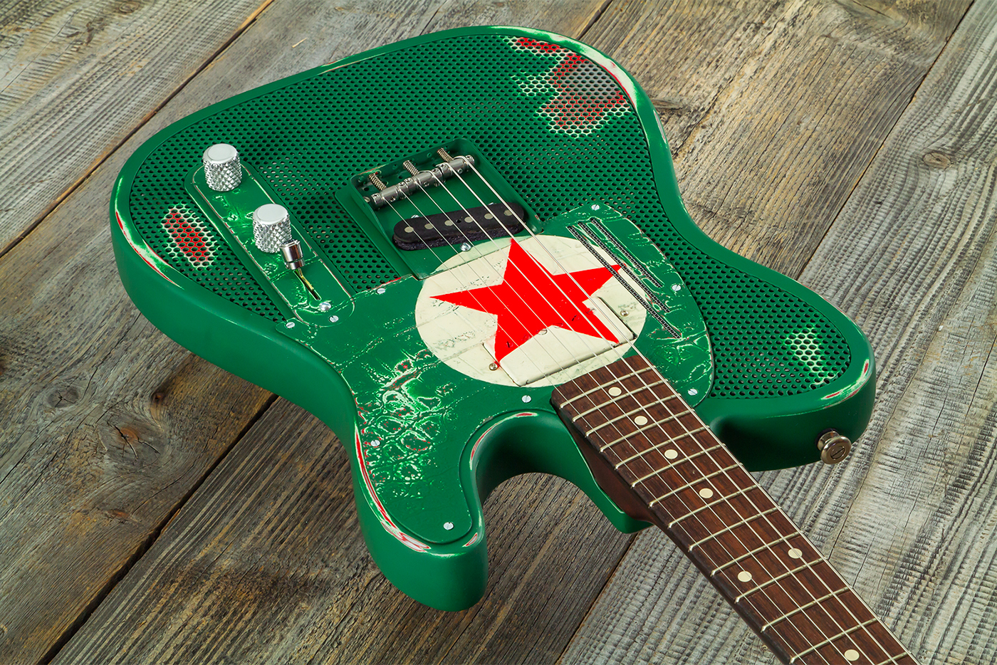 James Trussart Steelcaster Sh Ht Rw #26052 - Red Star Holey Gator Pickguard - Semi-Hollow E-Gitarre - Variation 3