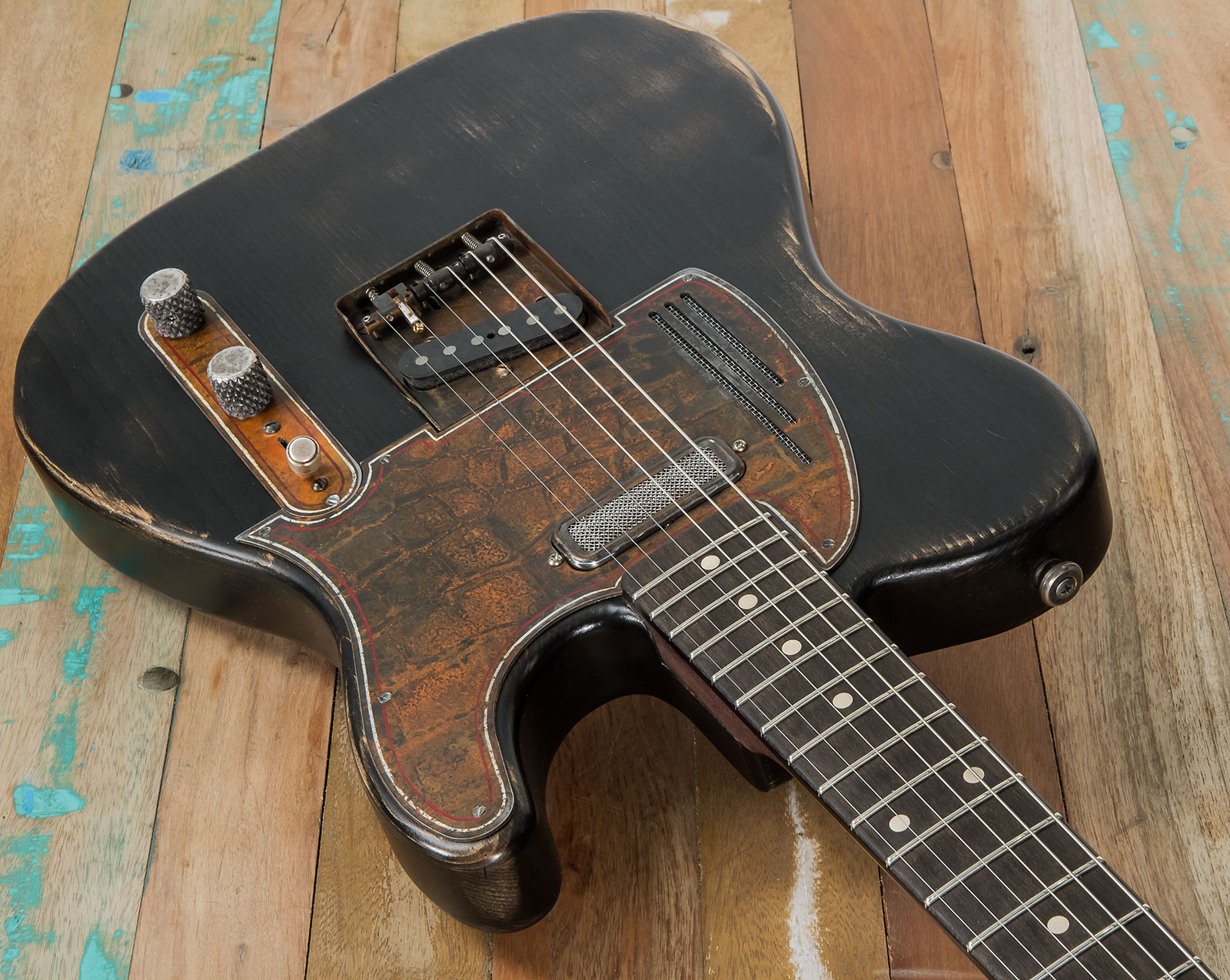 James Trussart Steelguardcaster Glaser B Bender Sh Ht Eb #21062 - Rust O Matic Pinstriped Black Nitro - E-Gitarre in Teleform - Variation 2