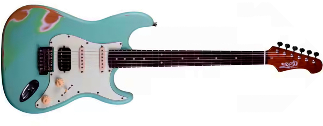 Jet Guitars Js400 Sg Rlc Hss Trem Mn - Sea Foam Green Relic - E-Gitarre in Str-Form - Main picture