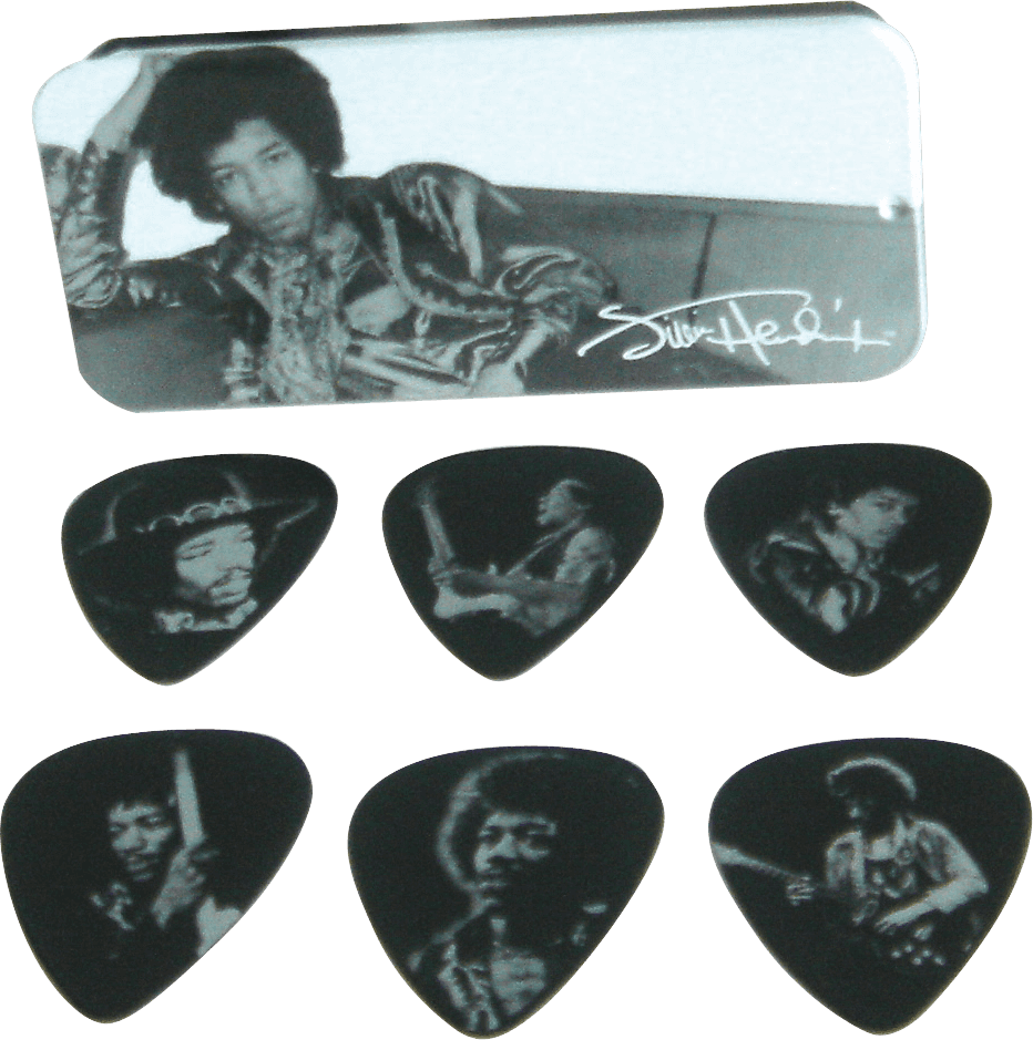 Jim Dunlop Jh-pt05h - BoÎte Metal Collector Jimi Hendrix 12 MÉdiators Silver Portrait Heavy - Plektren - Main picture