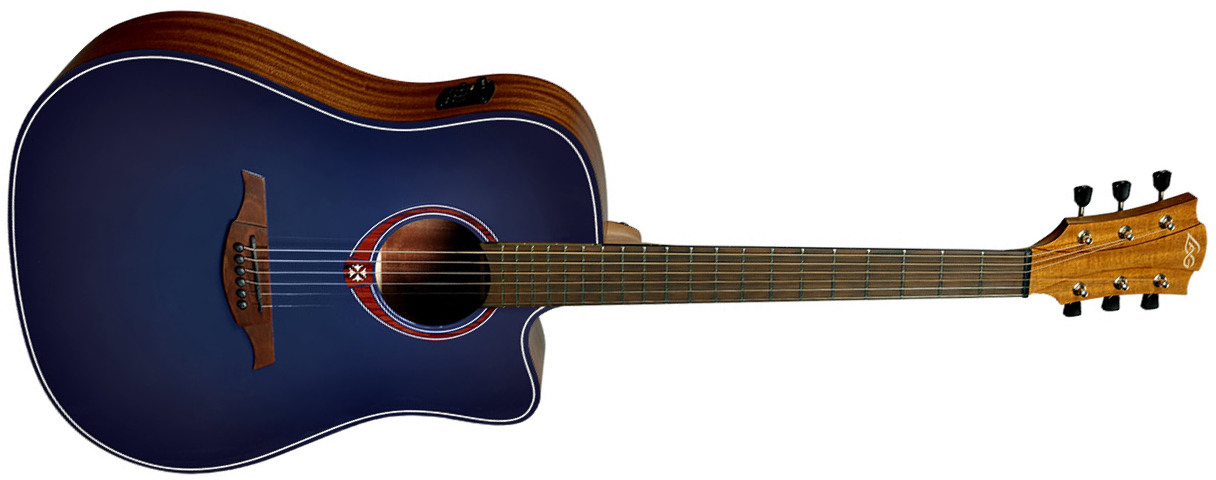 Lag T-blue-dce Tramontane Dreadnought Cw Cedre Acajou Bkbr - Blue Burst - Elektroakustische Gitarre - Main picture