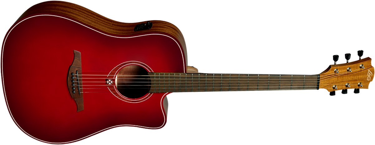 Lag T-red Dce Ltd Dreadnought Cw Cedre Khaya Brbw - Red Burst - Folk-Gitarre - Main picture