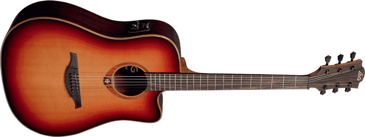 Lag T100dce Tramontane Dreadnought Cw Cedre Sapele - Brown Sunburst - Elektroakustische Gitarre - Main picture