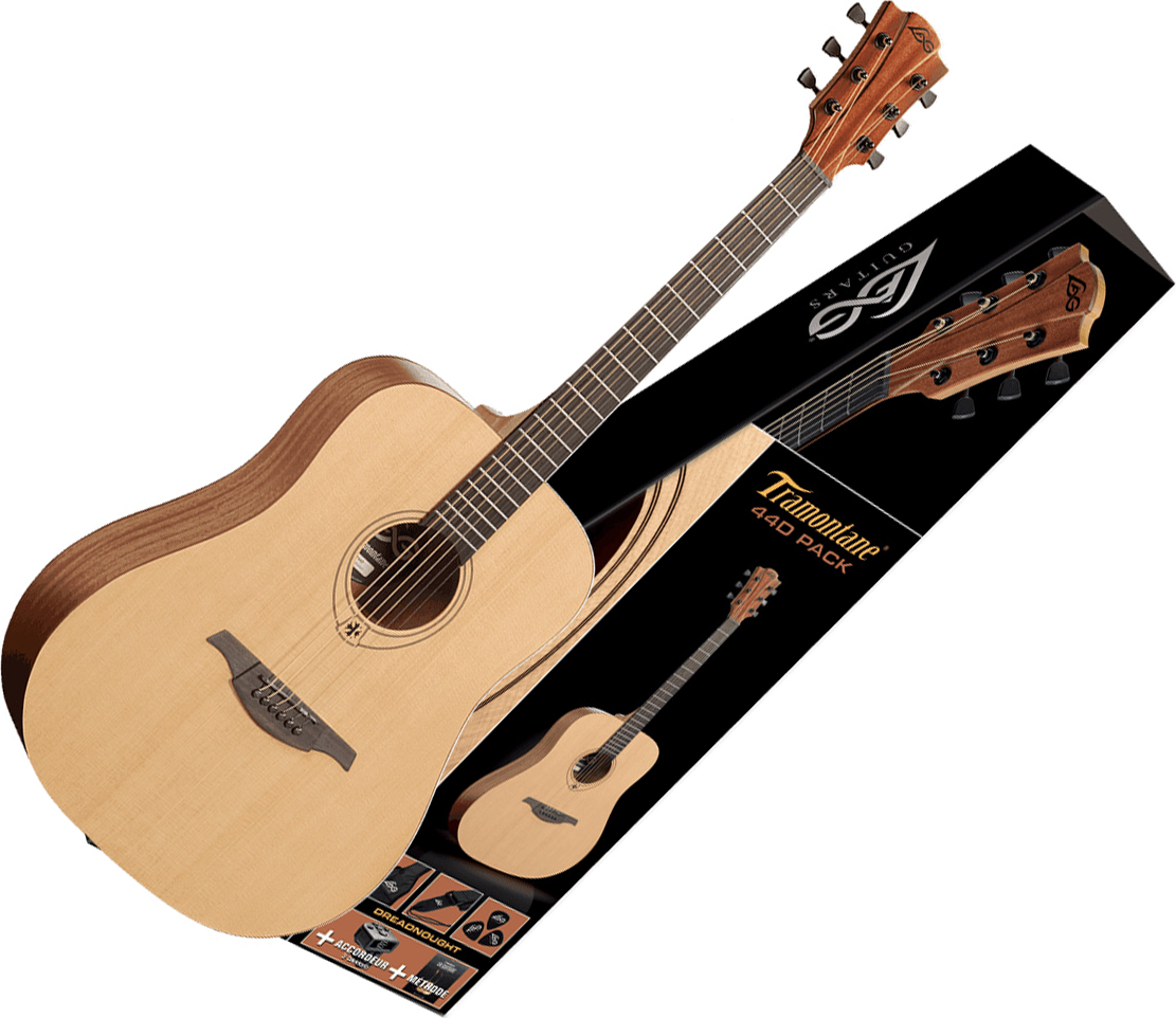 Lag T44d-pack Tramontane Dreadnought Epicea Acajou - Naturel Satin - Westerngitarre Set - Main picture