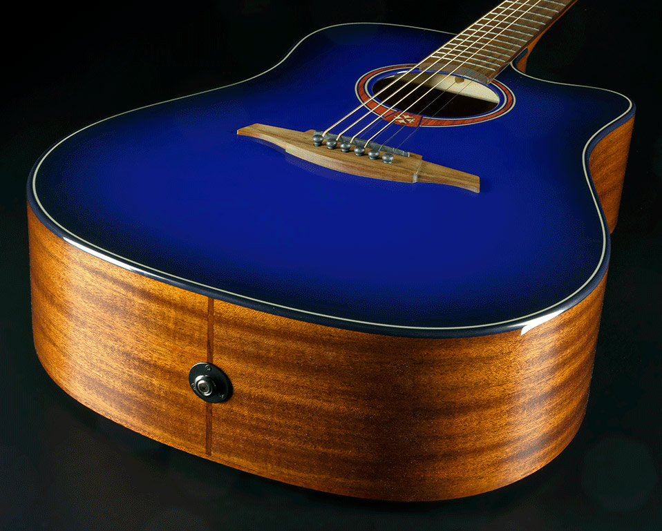 Lag T-blue-dce Tramontane Dreadnought Cw Cedre Acajou Bkbr - Blue Burst - Elektroakustische Gitarre - Variation 2