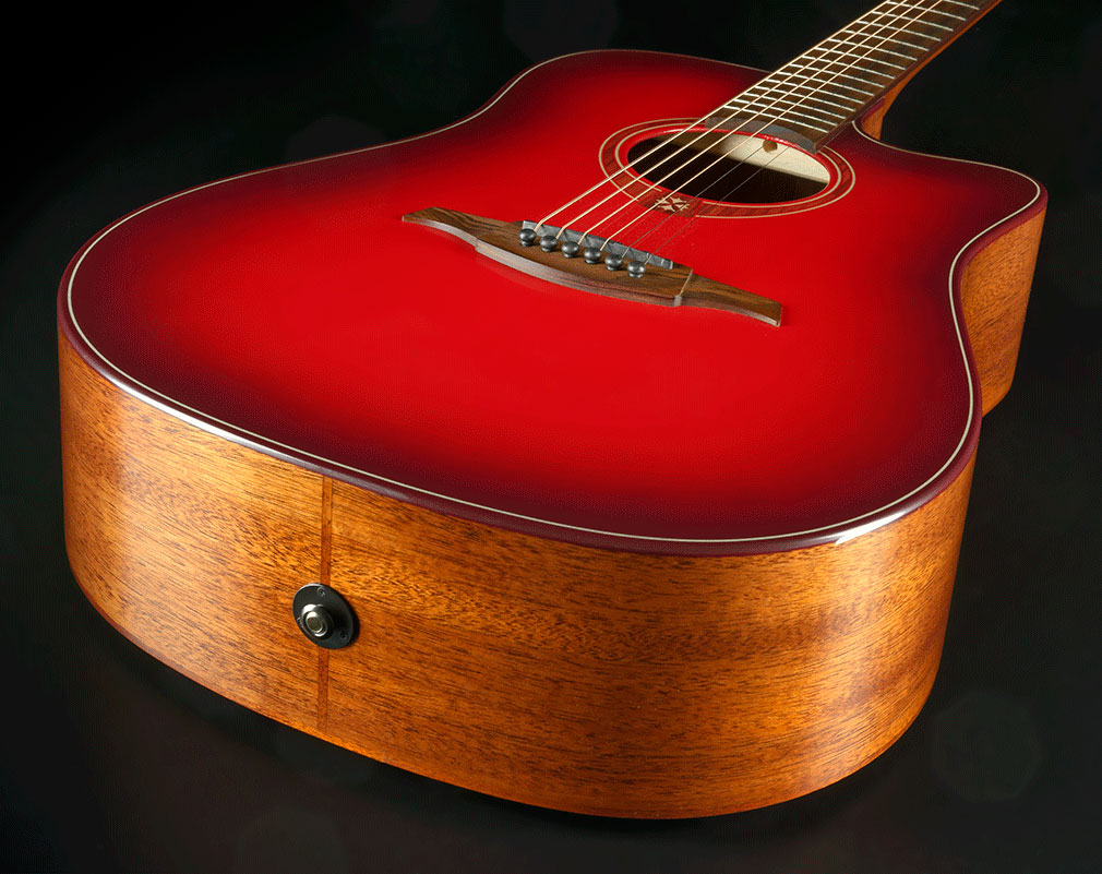 Lag T-red Dce Ltd Dreadnought Cw Cedre Khaya Brbw - Red Burst - Folk-Gitarre - Variation 2