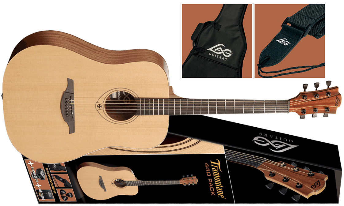 Lag T44d-pack Tramontane Dreadnought Epicea Acajou - Naturel Satin - Westerngitarre Set - Variation 2