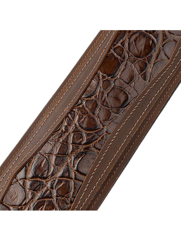 Levy's Apex - Cuir Crazy Horse Rembourre, Motif Croco, 7,6 Cm - Brown - Gitarrengurt - Variation 2