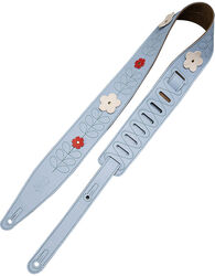 Gitarrengurt Levy's In Bloom - 6,35 cm premium leather with hand-riveted flowers - Sky Blue