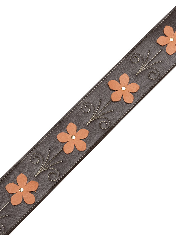 Levy's In Bloom - Courroie 6,35 Cm En Cuir Premium Et Fleurs Rivetees A La Main - Mahogany Brown - Gitarrengurt - Variation 2