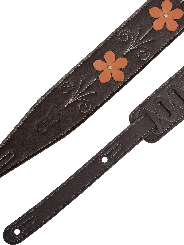 Levy's In Bloom - Courroie 6,35 Cm En Cuir Premium Et Fleurs Rivetees A La Main - Mahogany Brown - Gitarrengurt - Variation 1