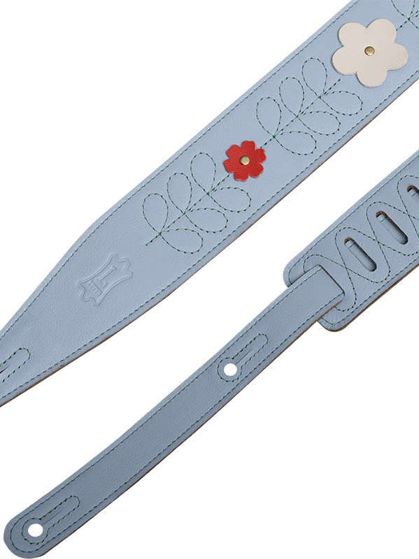 Levy's In Bloom - Courroie 6,35 Cm En Cuir Premium Et Fleurs Rivetees A La Main - Sky Blue - Gitarrengurt - Variation 1