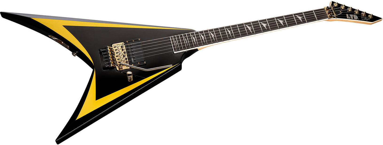 Ltd Alexi Laiho Alexi Arrowhead Se 20th Ann. Signature 1h Fr Eb - Black With Yellow Bevels - E-Gitarre aus Metall - Variation 2