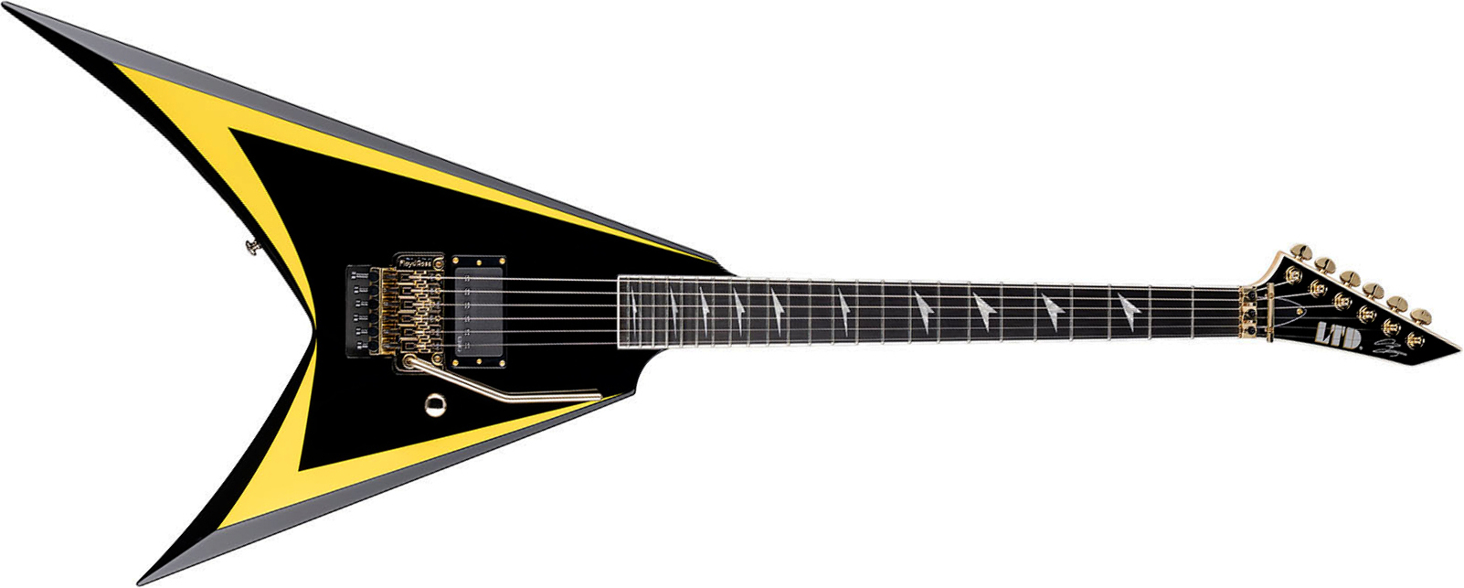 Ltd Alexi Laiho Alexi Arrowhead Se 20th Ann. Signature 1h Fr Eb - Black With Yellow Bevels - E-Gitarre aus Metall - Main picture