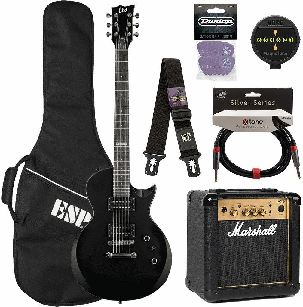 Ltd Ec-10 Kit Pack +marshall Mg10g +magnetune +x2002-3m +polylock Black - Black - E-Gitarre Set - Main picture