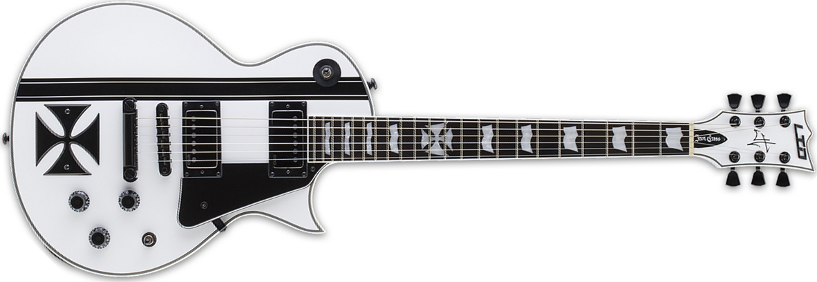 Ltd James Hetfield Iron Cross - Snow White W/ Black Stripes - Single-Cut-E-Gitarre - Main picture