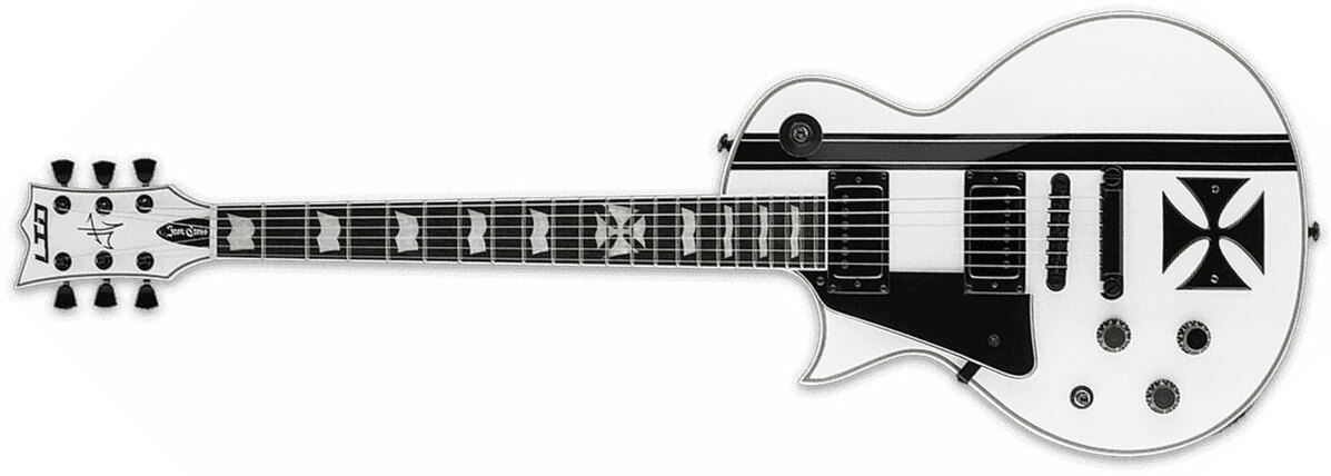 Ltd James Hetfield Iron Cross Lh Gaucher Hh Emg Ht Eb - Snow White W/ Black Stripes - E-Gitarre für Linkshänder - Main picture