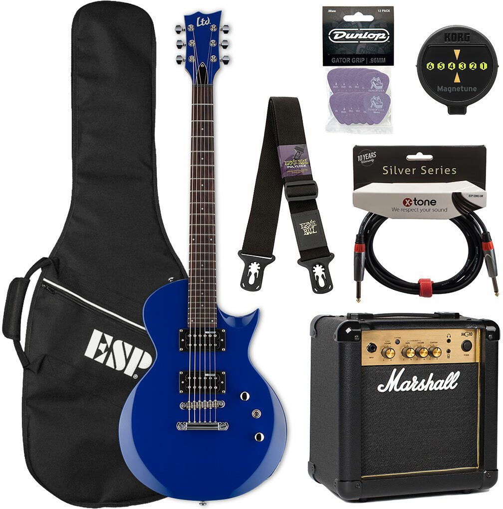 Ltd [pack] Ec-10 Kit Pack +marshall Mg10g +magnetune +x2002-3m +polylock Black - Blue - E-Gitarre Set - Main picture